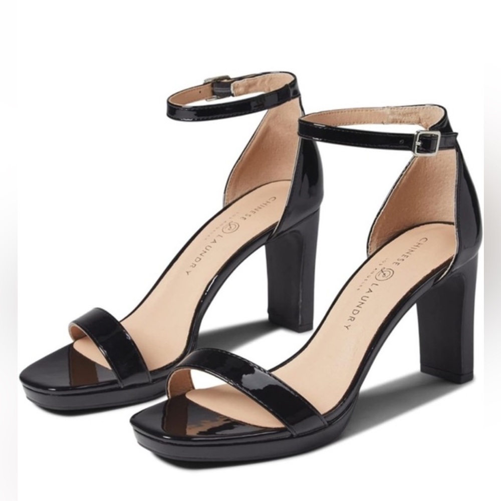 Chinese Laundry Tinie Black Patent Heel Sandal Sz 8
